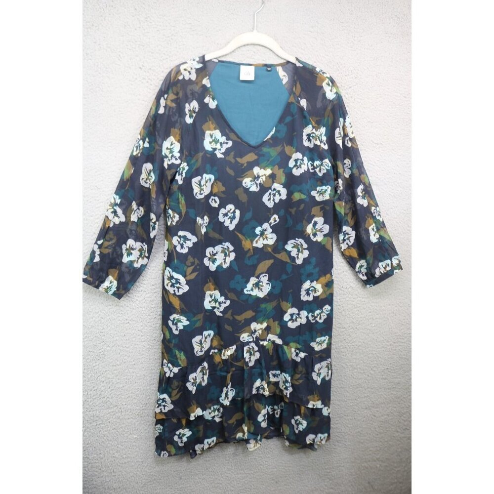 Cabi 3/4 Chiffon Sleeves Dark Floral Dress-Small-Ruffles-Fairy-Whimsigoth
